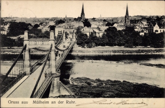 Postcard Mülheim an der Ruhr, view of the city, bridge, churches, river