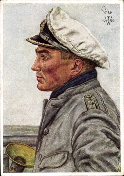Artist Postcard Willrich, Wolfgang, Lieutenant Commander Günther Prien, Knight's Cross recipient, VDA 1 5 2