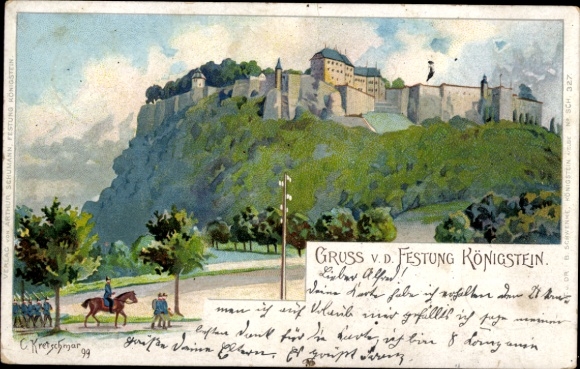 Künstler Litho Kretschmar, C., Königstein an der Elbe Sächsische Schweiz, Festung Königstein