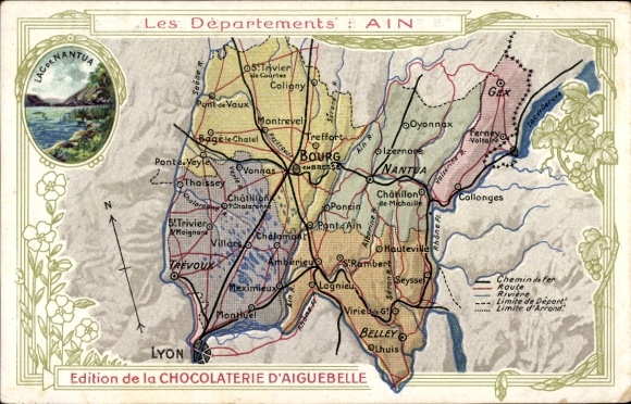 Maps Postcard Department of Ain, Lac de Nantua, Chocolaterie d'Aiguebelle