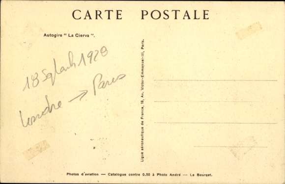 Postcard Autogire La Cierva, helicopter F. ALOX