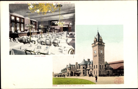 Postcard Portland Beach Maine USA, Union Station, Dining Room
