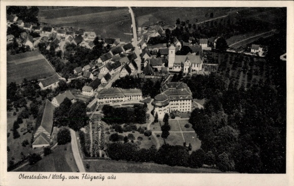 Postcard Oberstadion in Upper Swabia, aerial photograph