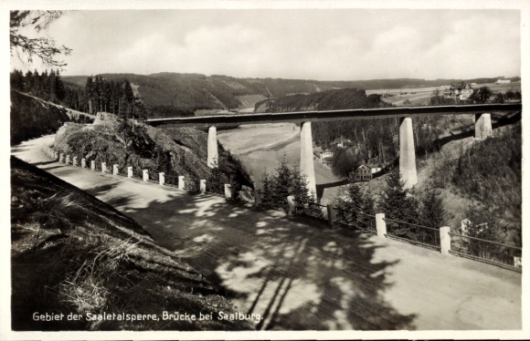 Postcard Saalburg in Thuringia, area of the Saale Dam, bridge