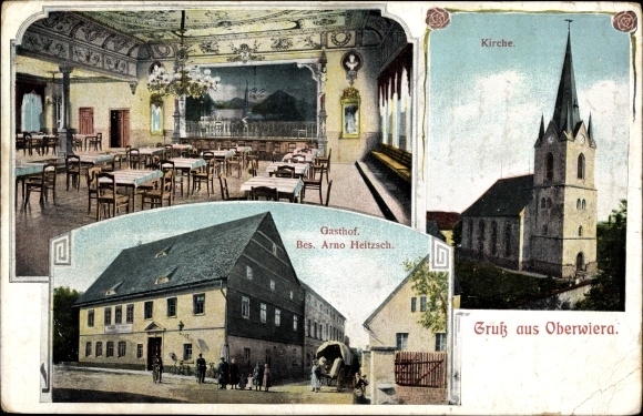 Postcard Oberwiera in Saxony, church, inn, interior view