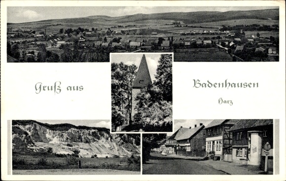 Ak Badenhausen Bad Grund im Harz, Gesamtansicht, Kirche, Straßenpartie