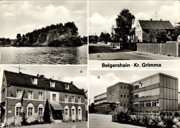 Ak Belgershain in Saksen, Rohrbacher Teichgelände, Gemeenteraad, Edwin Hoernle High School
