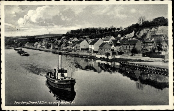 PC Oderberg in der Mark, panorama of the Oderbrücke, tow train