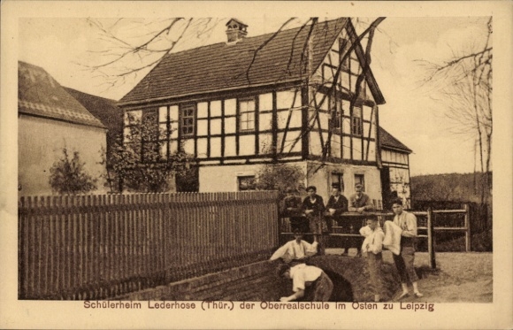 Postcard Lederhose Münchenbernsdorf in Thuringia, student residence of the Oberrealschule in the east of Leipzig