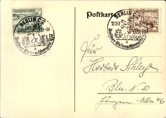 Artist Postcard Berlin Mitte, Berlin Christmas market 1936 at the cathedral, flag decoration