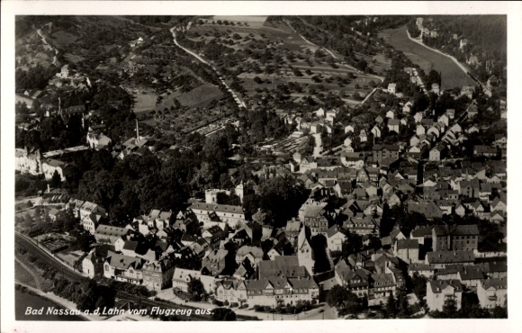 Postcard Bad Nassau an der Lahn, aerial photograph, city view, architecture