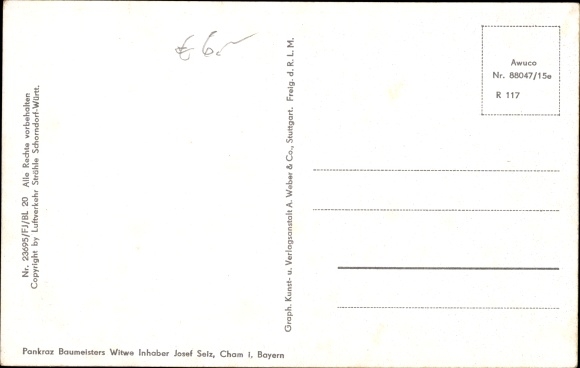Postcard Cham in the Upper Palatinate, town view, aircraft photo