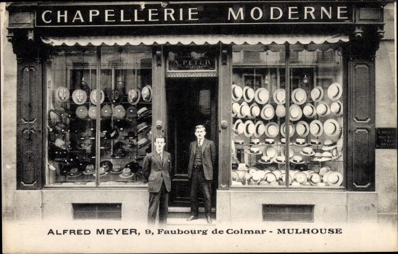 Postcard Mulhouse Mülhausen Alsace Haut Rhin, Chapellerie Moderne, Hat shop Alfred Meyer