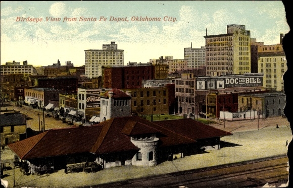 Ak Oklahoma City Oklahoma USA, Vogelperspektive vom Santa Fe Depot