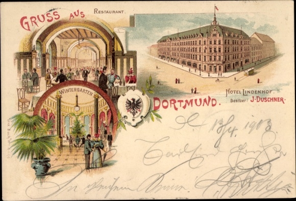 Chromo-Litho Dortmund in the Ruhr area, Hotel Lindenhof, restaurant, winter garden