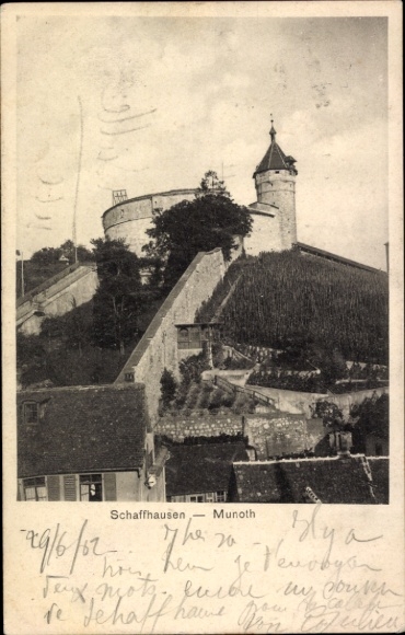 Ak Schaffhausen am Rhein Schweiz,  Munoth, Burg, Weinberge, 