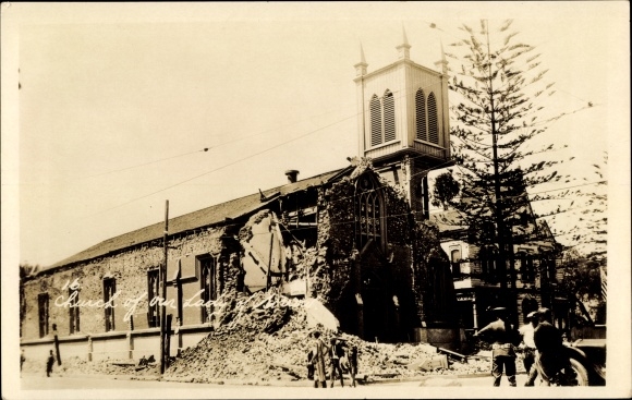 foto Ak Santa Barbara California USA, verwoeste kerk na aardbeving 1925