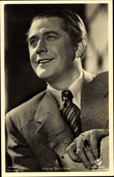 Postcard actor Hans Söhnker, Ross Verlag A 2700 1, portrait, ring, autograph