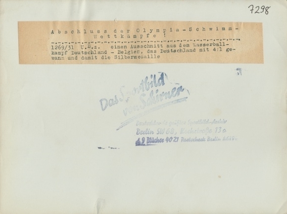 Photo Postcard Olympia 1936, water polo tournament, Germany versus Belgium