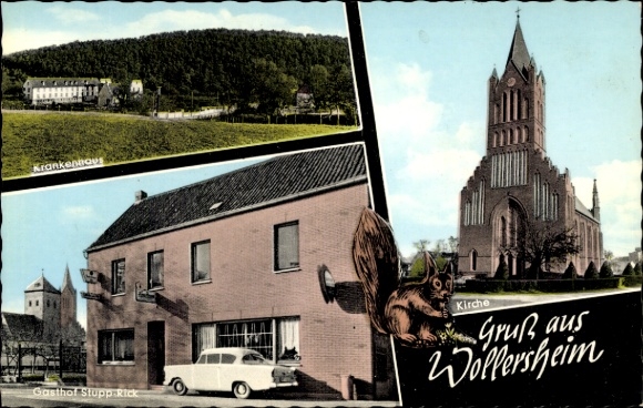 Postcard Wollersheim Nideggen in the Eifel, hospital, church, inn Stupp-Rick