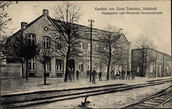 Ansichtkaart Stafstedt Sleeswijk-Holstein, Gasthof Ernst Traulsen, postkantoor, spoorwegfaciliteiten