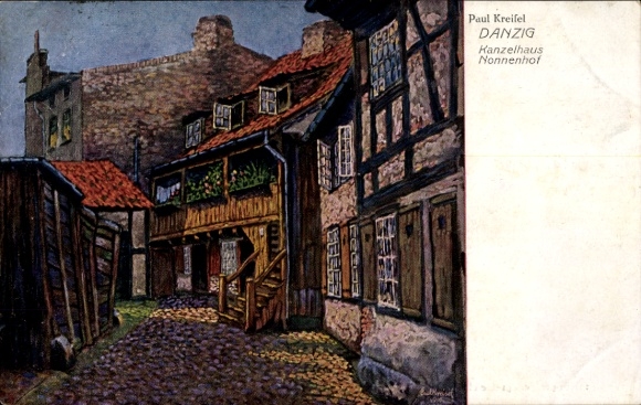 Postcard Gdańsk Danzig, painting by Paul Kreifel, Pulpit House Nonnenhof, building