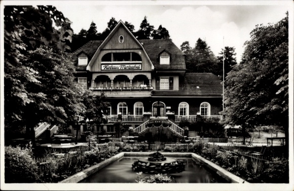 Postcard Bad Liebenzell in the Black Forest, Monbachtal, spa house old architecture, beautiful garden, fountain