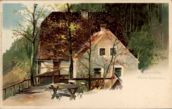 Artist Chromo-Litho Köller, G., Dresden Northeast Hosterwitz, Keppmühle