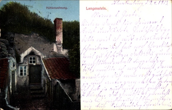 Ak Langenstein Halberstadt in het Harzgebergte, grotwoning