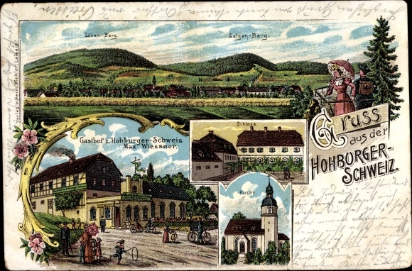 Litho Hohburg Lossatal in Sachsen, Gasthof zur Hohburger Schweiz, Inh. Max Wiessner, Galgenberg