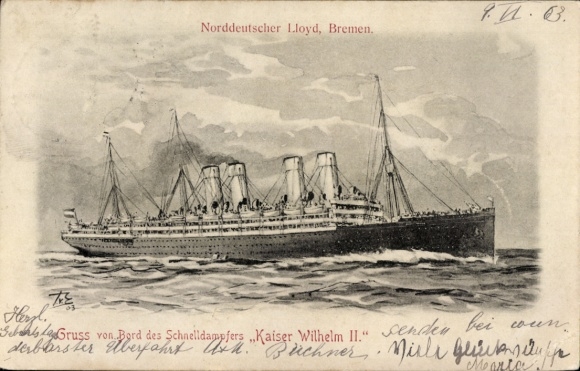 PC steamer Kaiser Wilhelm II, North German Lloyd Bremen, express steamer