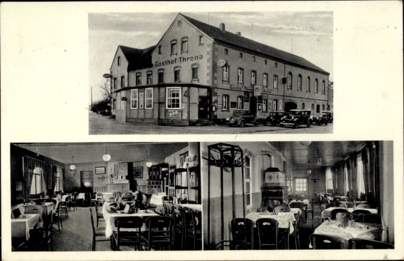 Ansichtkaart Threna Belgershain Saksen, Gasthof Threna, Karl Richter Nachf., Eigenaar Willy Thrum