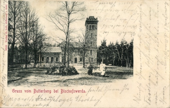 Postcard Butterberg Bischofswerda in Saxony, Butterberg, buildings, trees, greetings