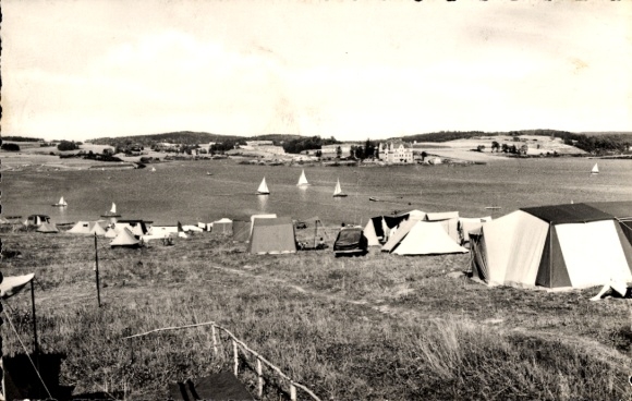 Postcard Pöhl Vogtland, view of the youth hostel, camping
