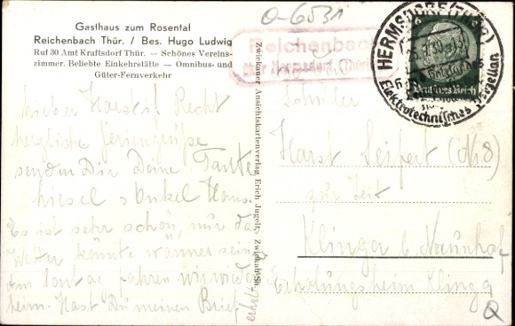 KP Reichenbach w Turyngii, Gasthaus zum Rosental, fabryka porcelany, Hermsdorfer Straße