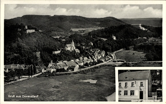 Postcard Donaustauf in der Oberpfalz, aerial photograph, Gasthof Goldenes Ross