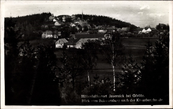 Ak Jauernick Buschbach Markersdorf Oberlausitz, uitzicht vanaf Schwarzberg naar Kreuzbergbaude