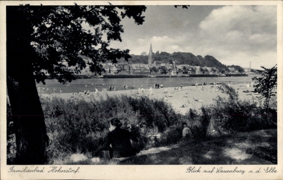 Ak Hohnstorf aan de Elbe, familiebadplaats met uitzicht op Lauenburg