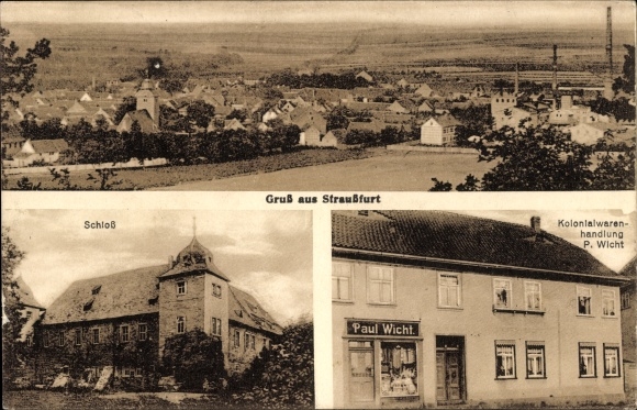PC Straußfurt in Thuringia, castle, long view, grocery store