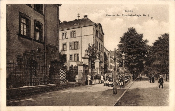 Ak Hanau am Main, Kaserne des Eisenbahn-Regiments 3
