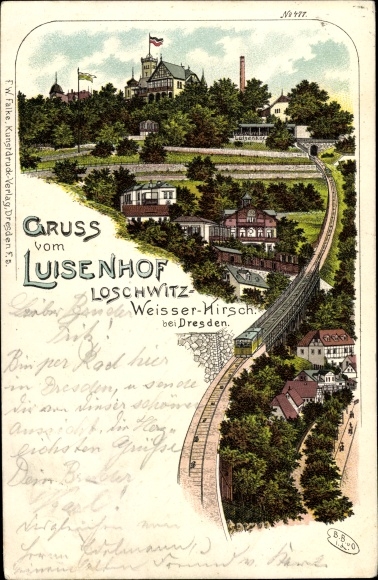Chromo-Litho Dresden Loschwitz, Luisenhof, view of the town