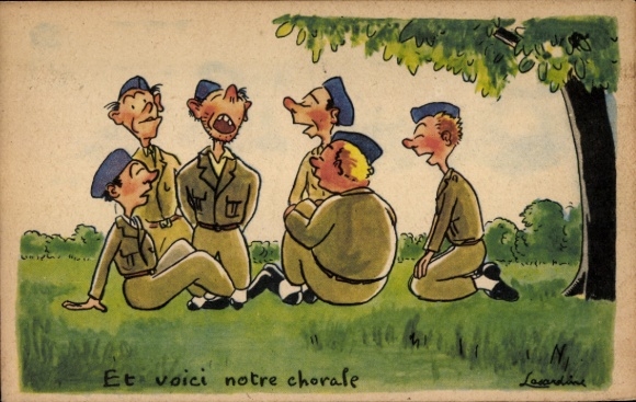 Artist Postcard French soldiers singing in the choir