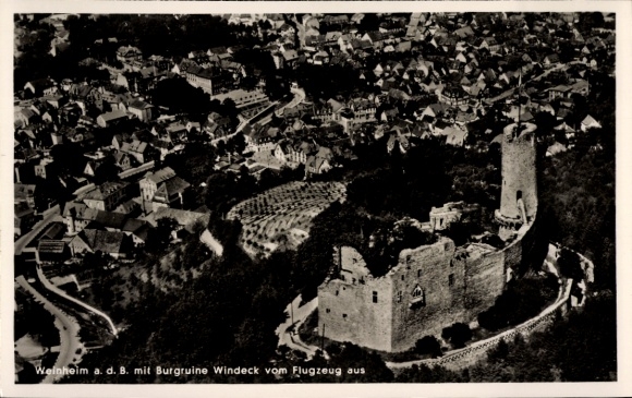 Ak Weinheim an der Bergstraße Baden, Burgruine Windeck, Fliegeraufnahme