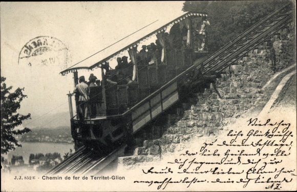 Postcard Glion Montreux Canton of Vaud, Chemin de Fer de Territet Glion, Funiculaire, funicular