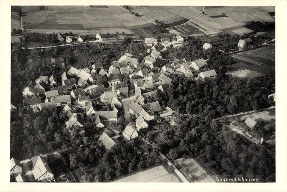 Postcard Simprechtshausen Mulfingen an der Jagst Hohenlohekreis, view of the town, aerial photograph
