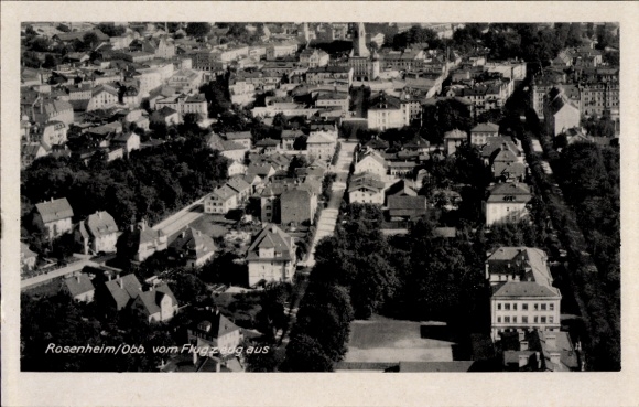 Postcard Rosenheim Upper Bavaria, aerial photograph of black and white, many buildings, 1943
