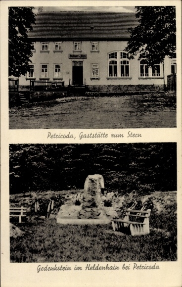 Ak Petriroda Georgenthal in Thüringen, Gasthof zum Stern, Gedenkstein im Heldenhain