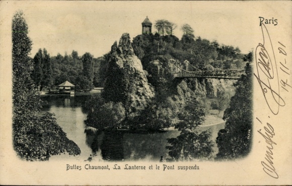 Reliëfkaart Parijs XIX. Buttes Chaumont, La Lanterne, hangbrug