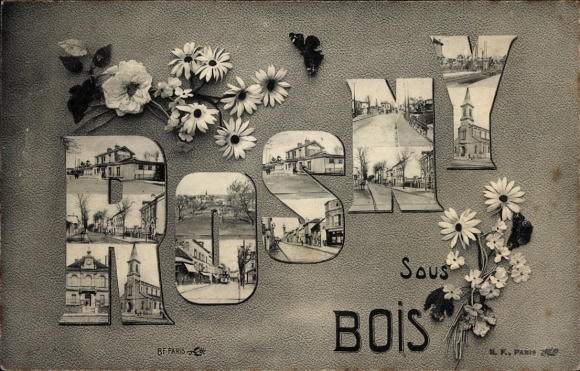 Letters Postcard Rosny sous Bois Seine Saint Denis, Fleurs, Église, Mairie, Gare