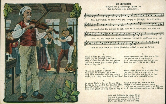 liedje Ak Mückenberger, Der Zipfelsgörg, Vogtland volkslied, muzikant met viool, dansparen
